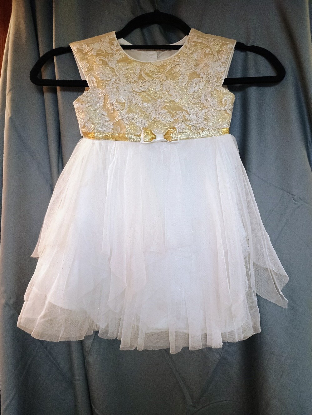 Jona Michelle Girls Gold White Tulle Formal Party Dress 3T